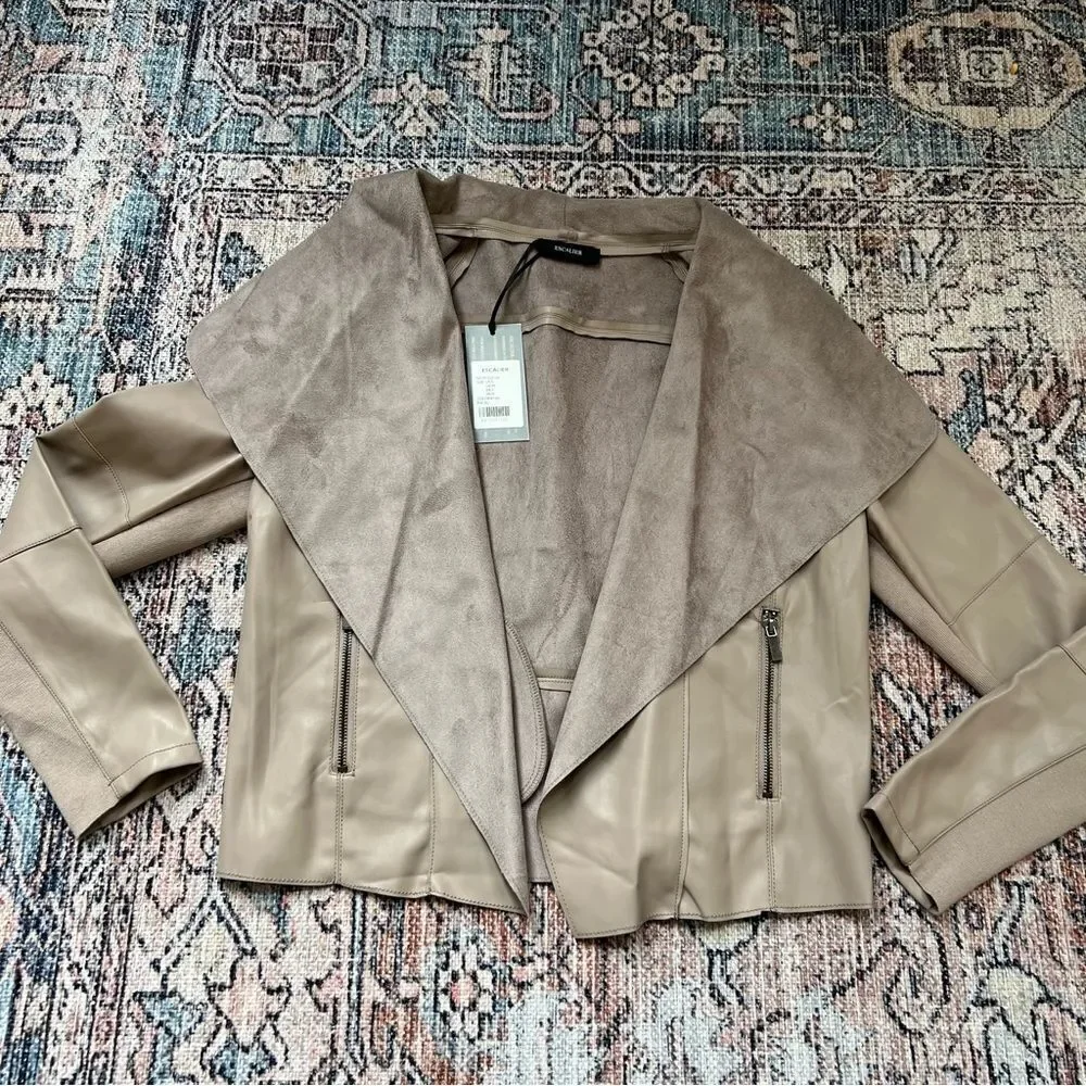 Escalier Faux Leather Jacket Slim Open Jacket NWT Khaki Tan  Blazer Size Small